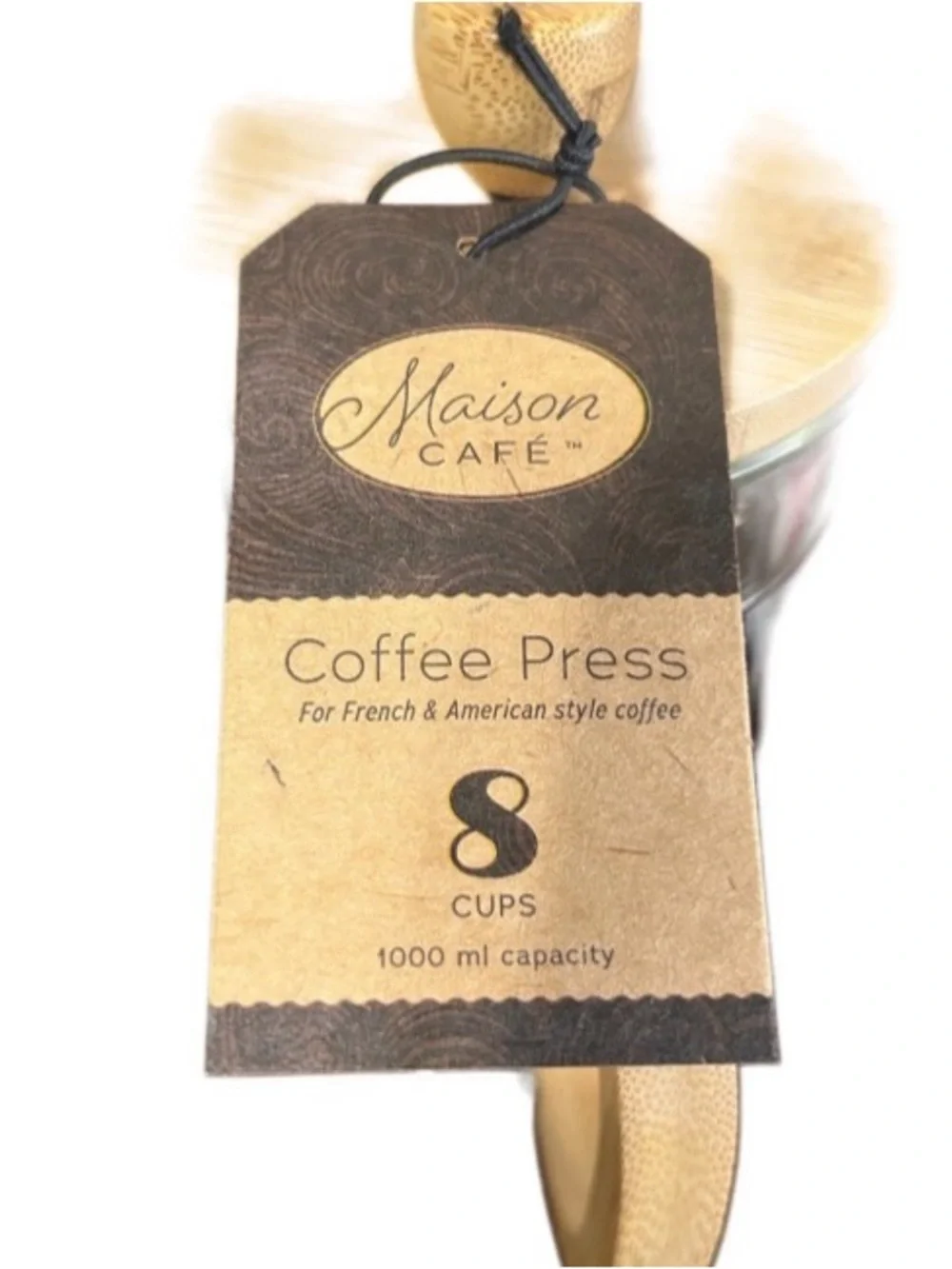 New French Press 8 Cup Coffee Maker Glass & Wood French & American Style Coffee